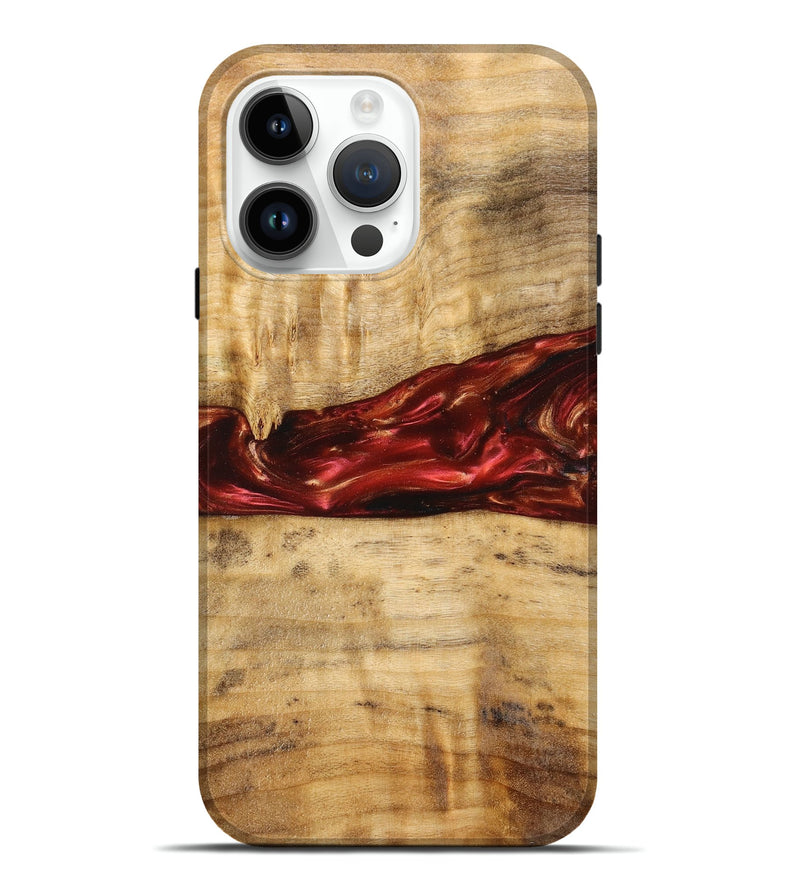 iPhone 15 Pro Max Wood+Resin Live Edge Phone Case - Becky (Red, 657986)