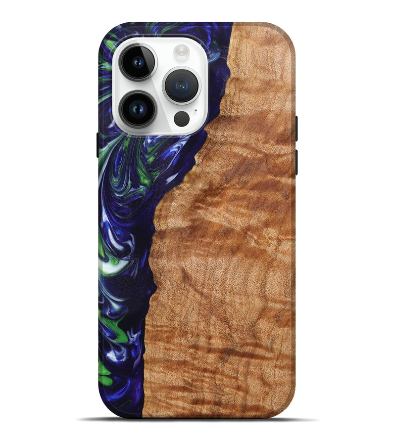 iPhone 15 Pro Max Wood+Resin Live Edge Phone Case - Horace (Blue, 657993)