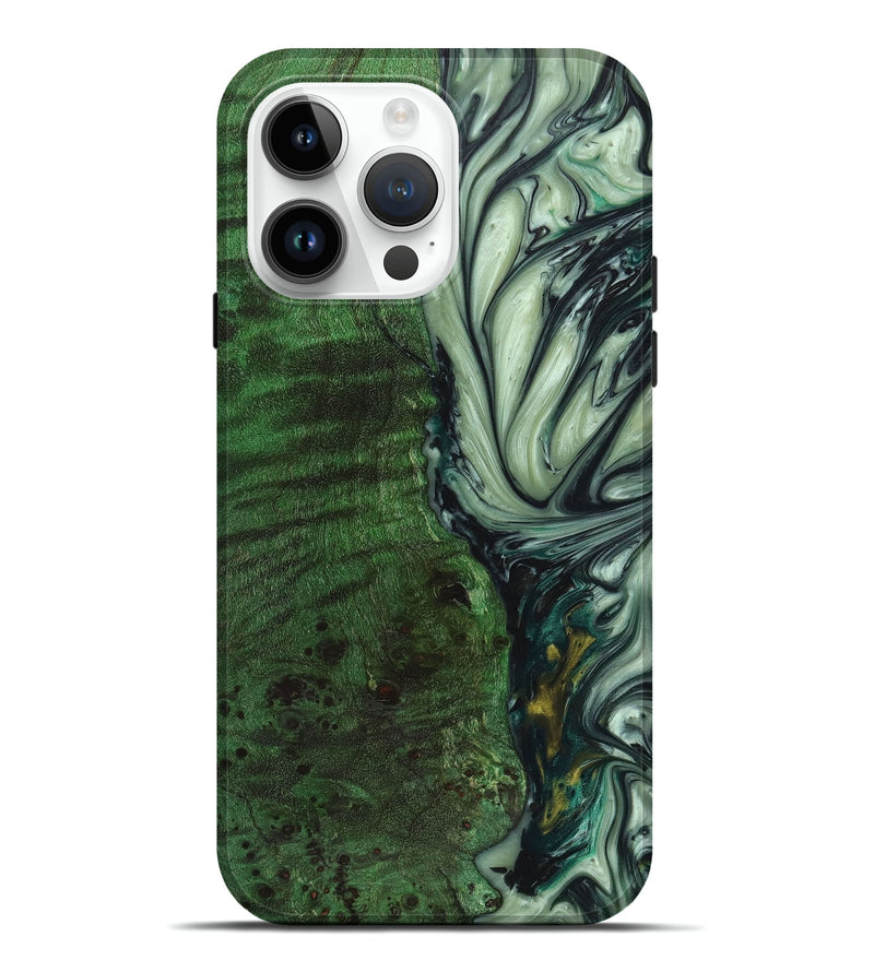 iPhone 15 Pro Max Wood+Resin Live Edge Phone Case - Ruth (Green, 658001)
