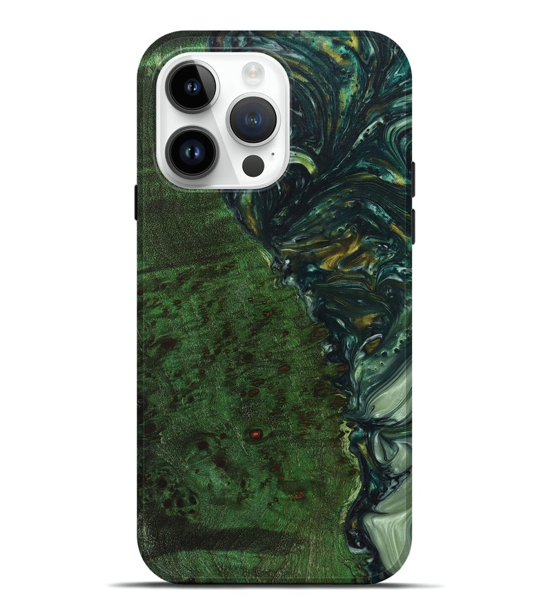 iPhone 15 Pro Max Wood+Resin Live Edge Phone Case - Ethan (Green, 658002)