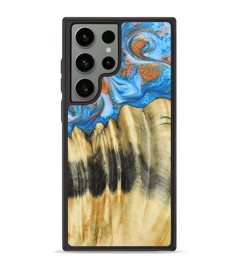 Galaxy S23 Ultra Wood+Resin Phone Case - Delilah (Teal & Gold, 658547)