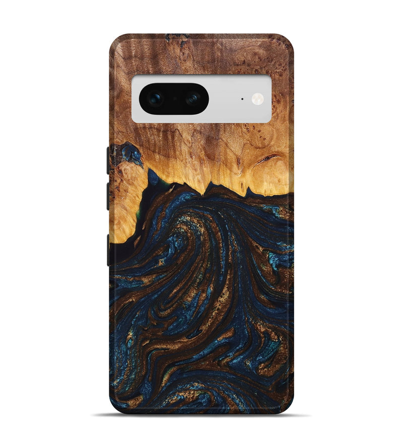 Pixel 7 Wood+Resin Live Edge Phone Case - Dawson (Teal & Gold, 658681)