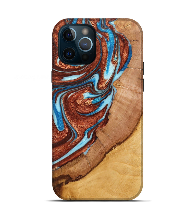 iPhone 12 Pro Wood+Resin Live Edge Phone Case - Erin (Teal & Gold, 658687)