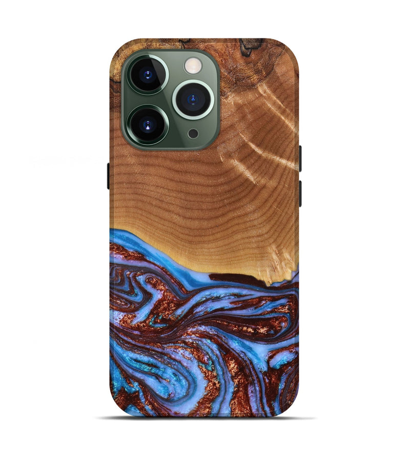 iPhone 13 Pro Wood+Resin Live Edge Phone Case - Rosemary (Teal & Gold, 658690)