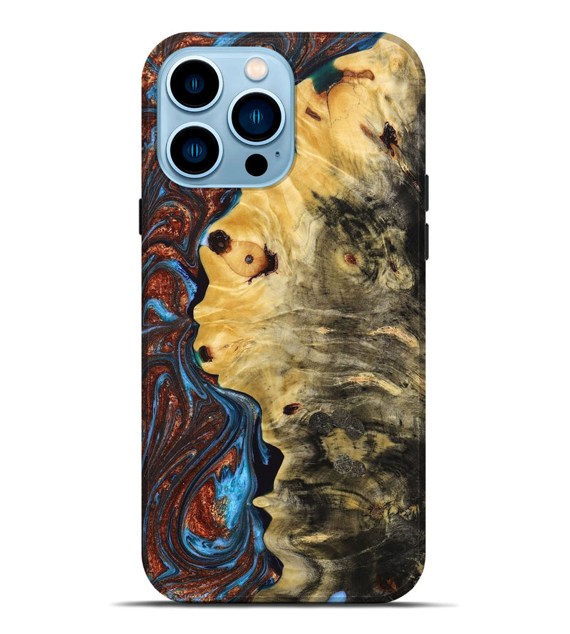 iPhone 14 Pro Max Wood+Resin Live Edge Phone Case - Candice (Teal & Gold, 658691)