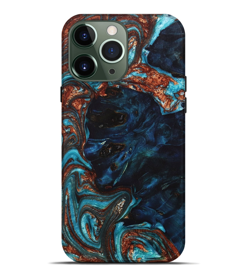 iPhone 13 Pro Max Wood+Resin Live Edge Phone Case - Archer (Teal & Gold, 658693)