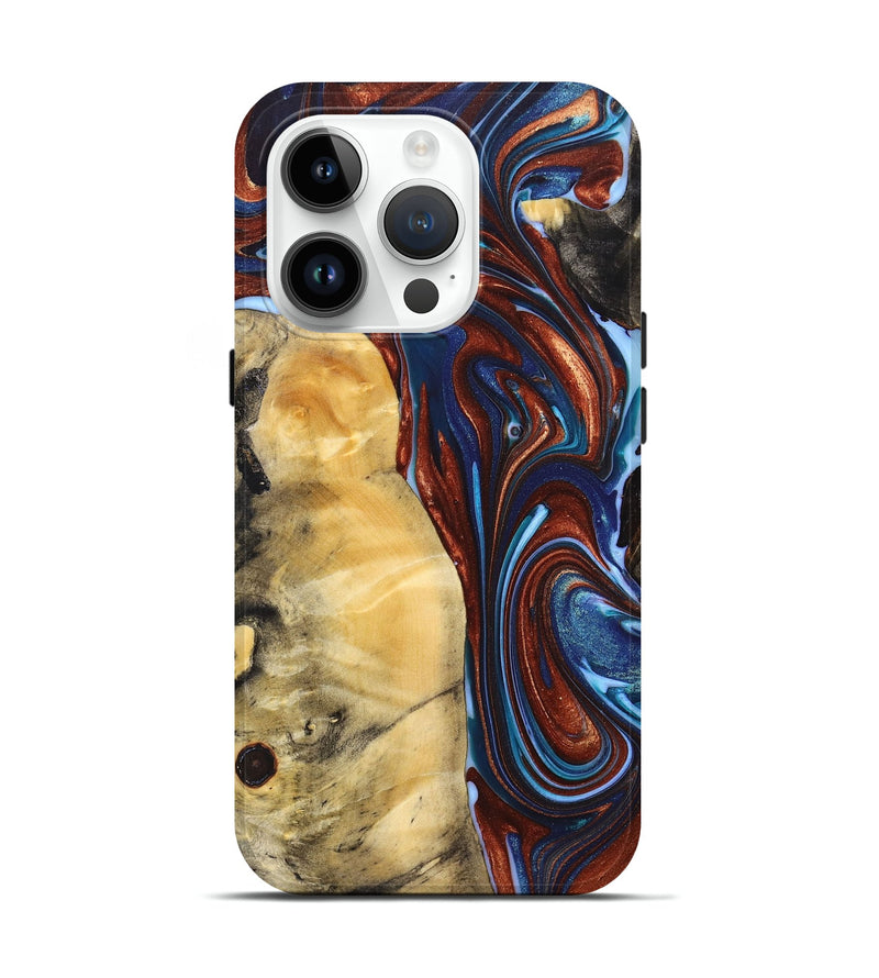 iPhone 15 Pro Wood+Resin Live Edge Phone Case - Brett (Teal & Gold, 658694)