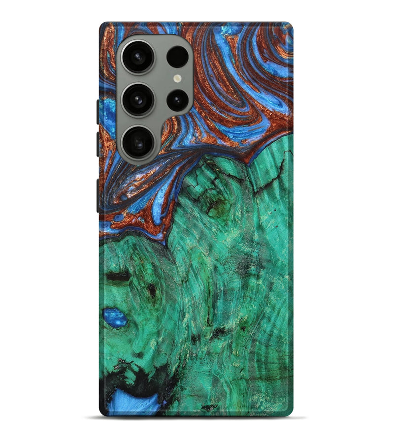Galaxy S23 Ultra Wood+Resin Live Edge Phone Case - Ava (Teal & Gold, 658695)