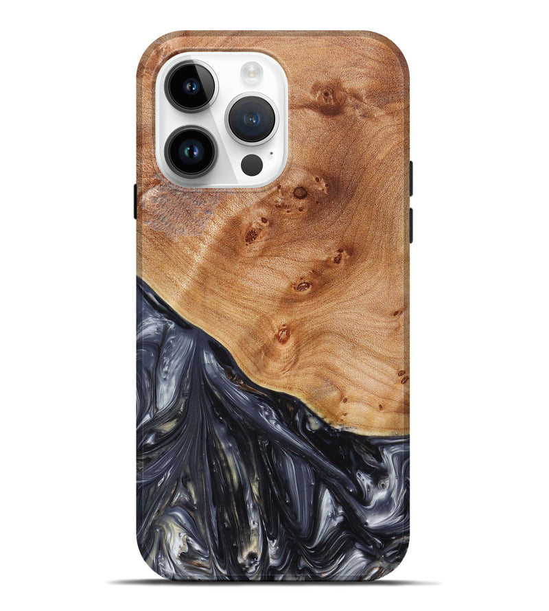 iPhone 15 Pro Max Wood+Resin Live Edge Phone Case - Rosa (Pure Black, 658702)
