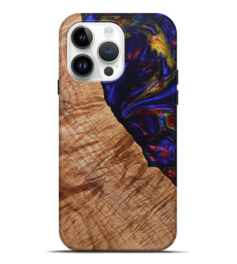 iPhone 15 Pro Max Wood+Resin Live Edge Phone Case - Derek (Blue, 658713)