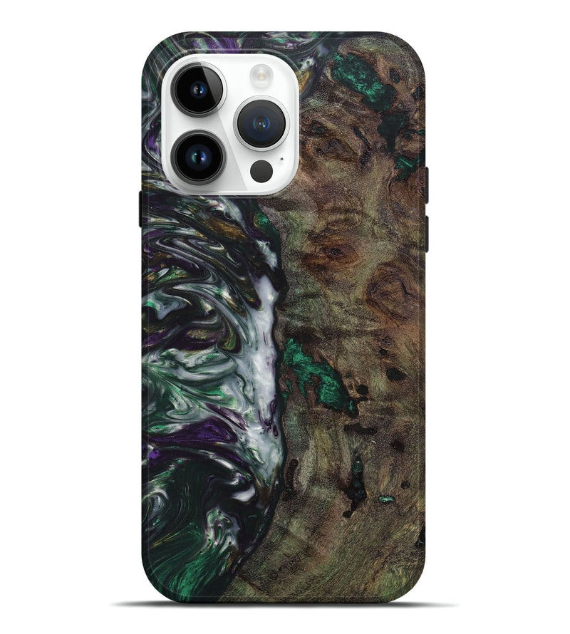iPhone 15 Pro Max Wood+Resin Live Edge Phone Case - Alayah (Green, 658714)