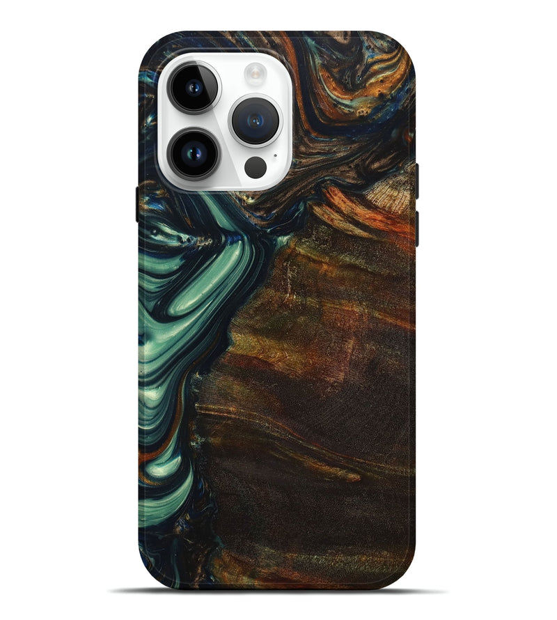 iPhone 15 Pro Max Wood+Resin Live Edge Phone Case - Monique (Green, 658718)