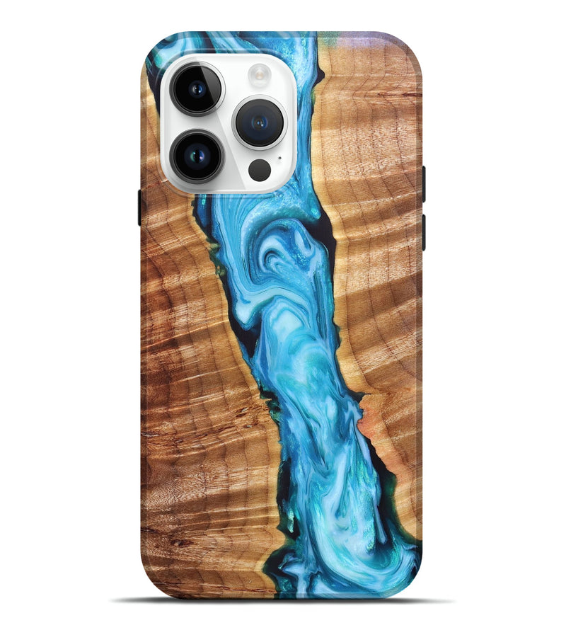 iPhone 15 Pro Max Wood+Resin Live Edge Phone Case - Ayden (Blue, 658725)