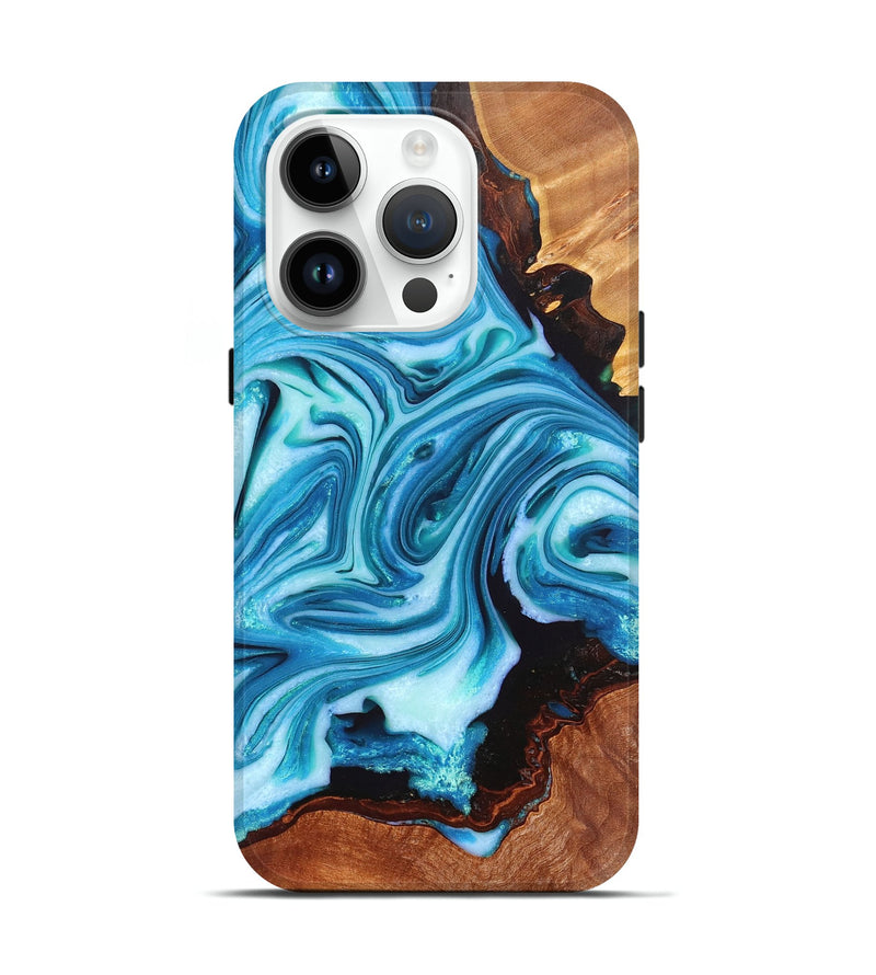 iPhone 15 Pro Wood+Resin Live Edge Phone Case - Lennox (Blue, 658726)