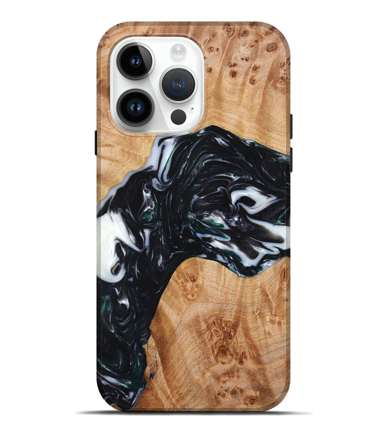 iPhone 15 Pro Max Wood+Resin Live Edge Phone Case - Brinley (Black & White, 658740)
