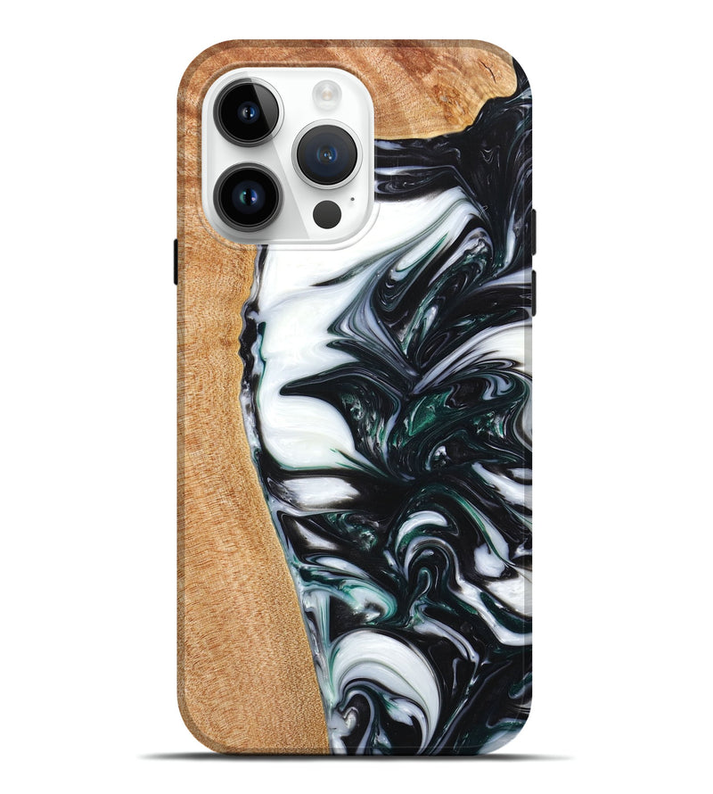 iPhone 15 Pro Max Wood+Resin Live Edge Phone Case - Ashley (Black & White, 658741)