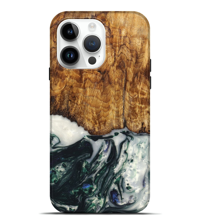 iPhone 15 Pro Max Wood+Resin Live Edge Phone Case - Ryleigh (Black & White, 658744)