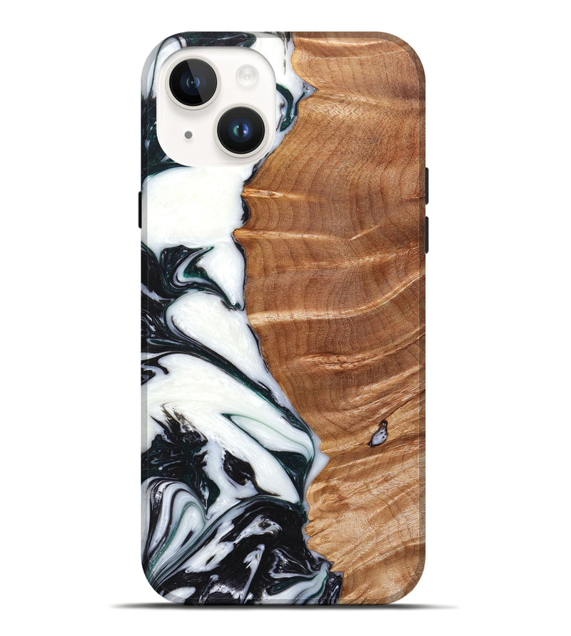 iPhone 15 Plus Wood+Resin Live Edge Phone Case - Esmeralda (Black & White, 658748)