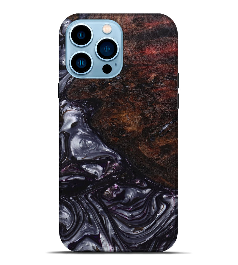 iPhone 14 Pro Max Wood+Resin Live Edge Phone Case - Leilani (Pure Black, 658758)