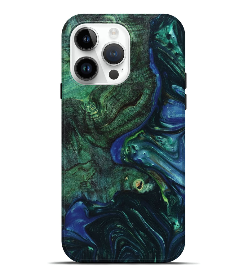 iPhone 15 Pro Max Wood+Resin Live Edge Phone Case - Melinda (Green, 658761)