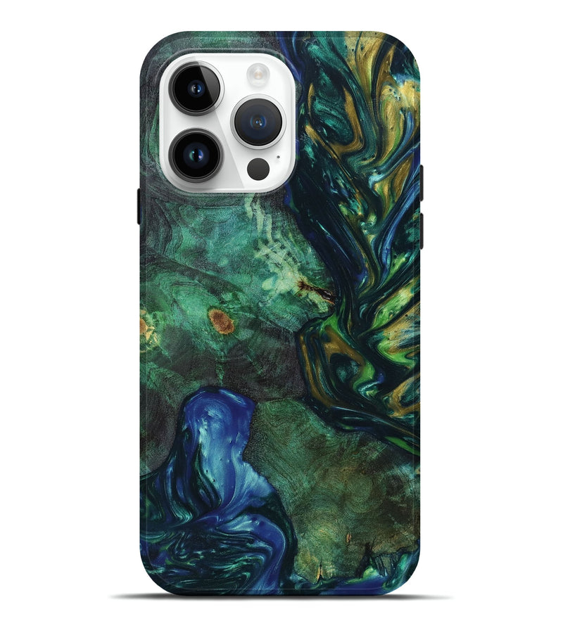iPhone 15 Pro Max Wood+Resin Live Edge Phone Case - Paulina (Green, 658762)