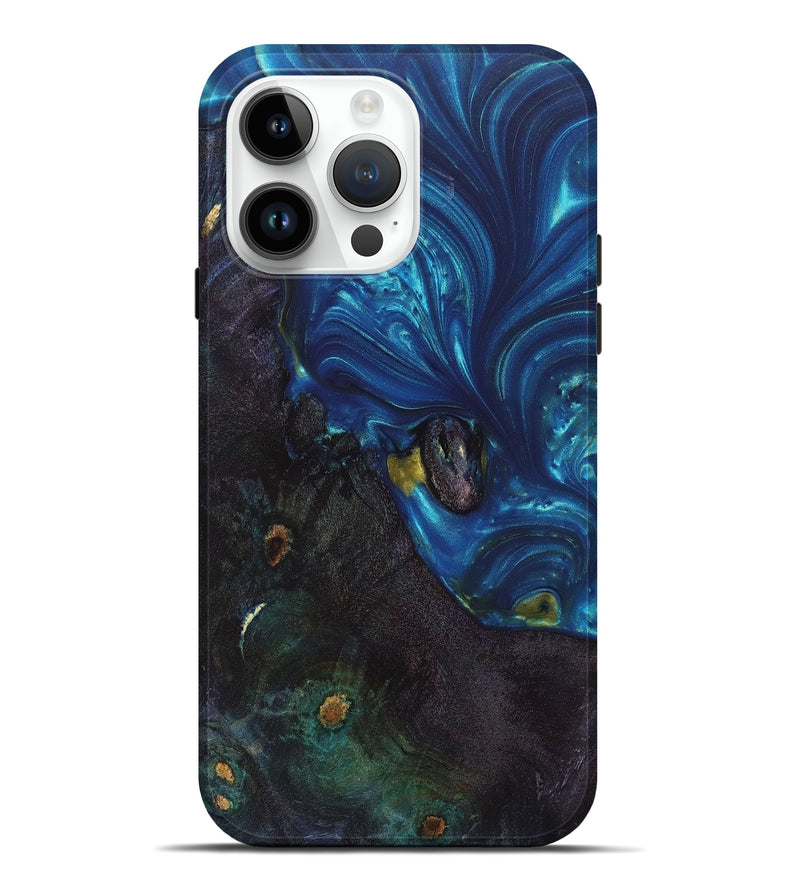iPhone 15 Pro Max Wood+Resin Live Edge Phone Case - Ruby (Blue, 658763)