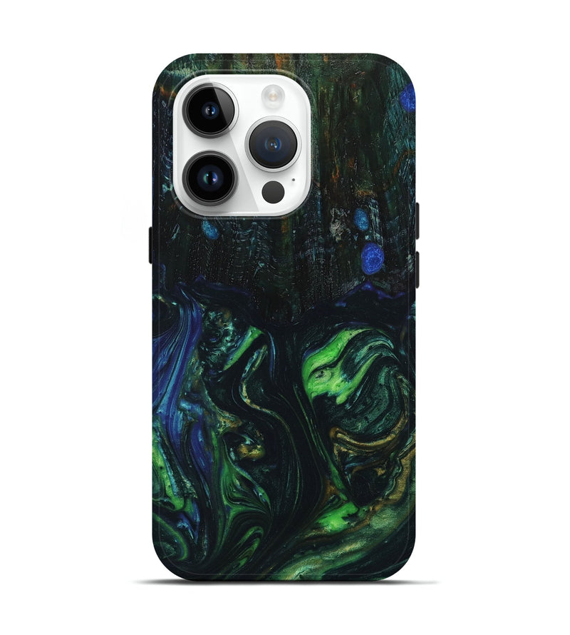 iPhone 15 Pro Wood+Resin Live Edge Phone Case - Estrella (Green, 658768)