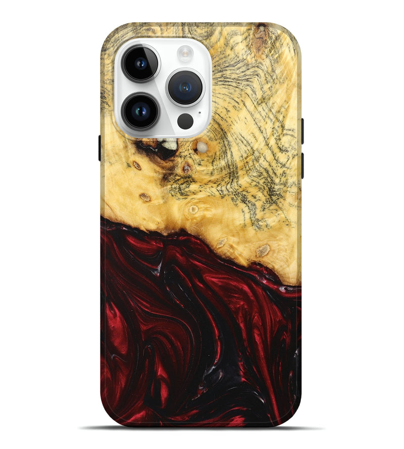 iPhone 15 Pro Max Wood+Resin Live Edge Phone Case - Gracelyn (Red, 658787)