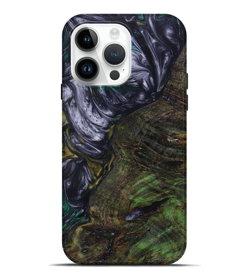 iPhone 15 Pro Max Wood+Resin Live Edge Phone Case - Tami (Green, 658788)