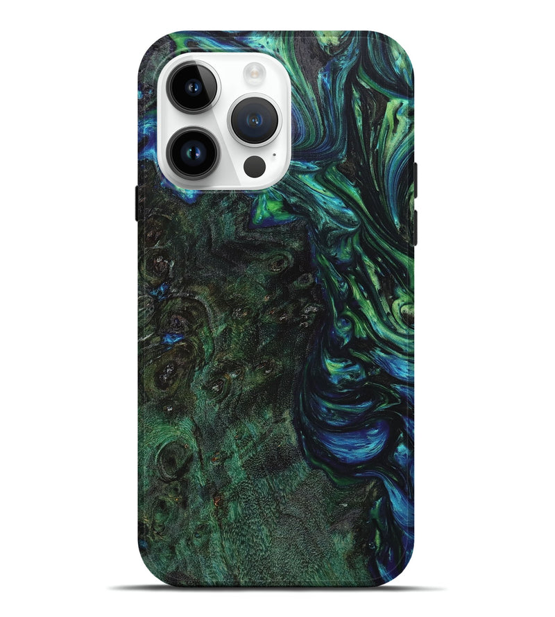 iPhone 15 Pro Max Wood+Resin Live Edge Phone Case - Rick (Green, 658789)