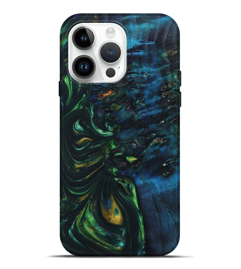 iPhone 15 Pro Max Wood+Resin Live Edge Phone Case - Troy (Green, 658791)