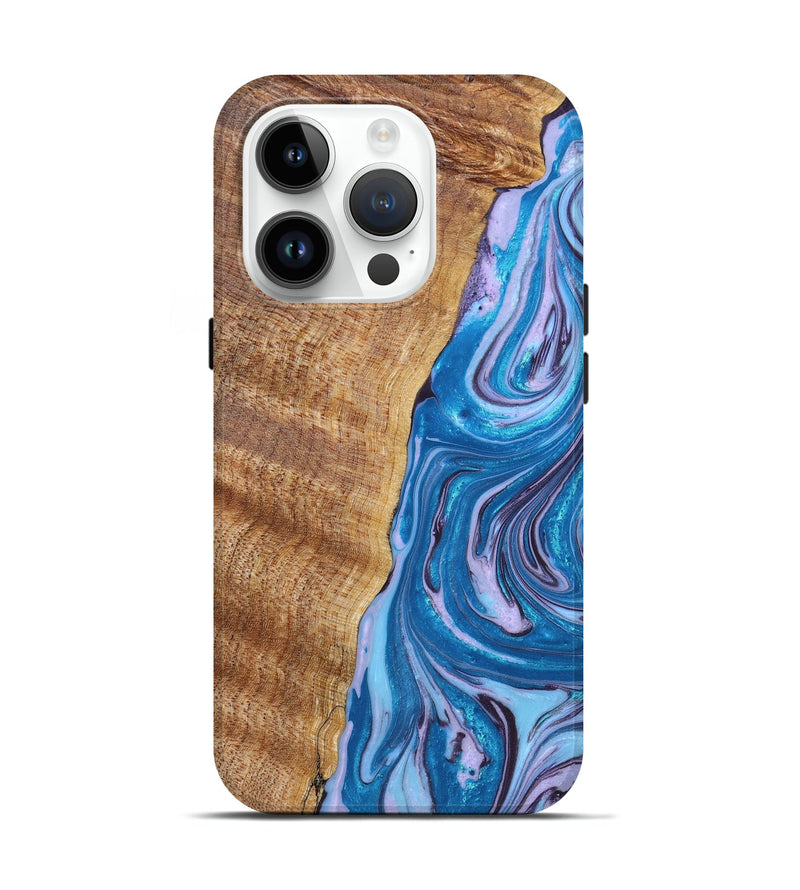 iPhone 15 Pro Wood+Resin Live Edge Phone Case - Lonnie (Blue, 658796)