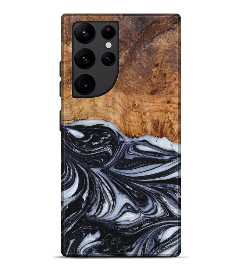 Galaxy S22 Ultra Wood+Resin Live Edge Phone Case - Drew (Black & White, 658797)