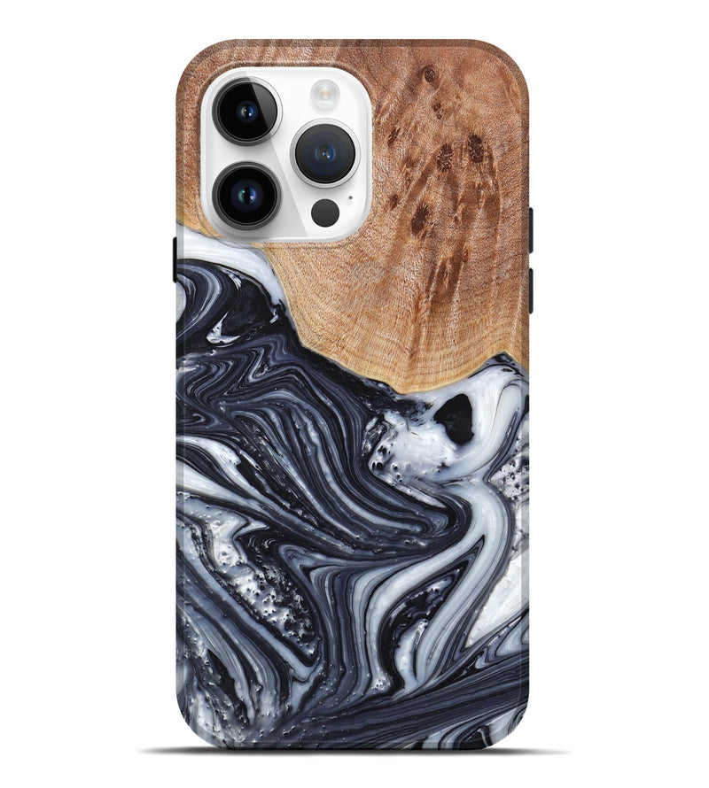 iPhone 15 Pro Max Wood+Resin Live Edge Phone Case - Jett (Black & White, 658801)