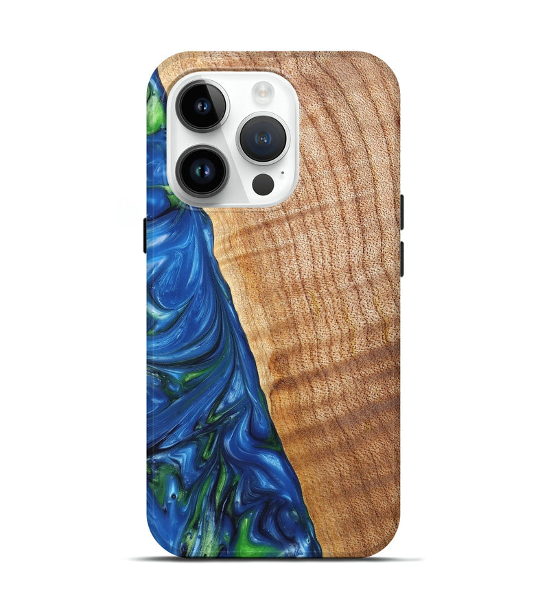 iPhone 15 Pro Wood+Resin Live Edge Phone Case - Lawrence (Teal & Gold, 658804)