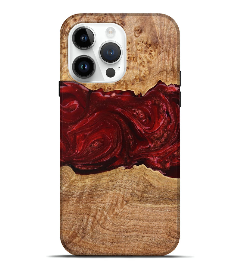 iPhone 15 Pro Max Wood+Resin Live Edge Phone Case - Alondra (Red, 658807)