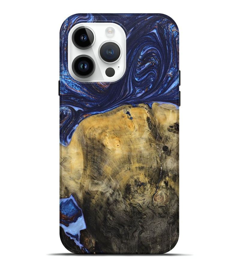 iPhone 15 Pro Max Wood+Resin Live Edge Phone Case - Eileen (Blue, 658808)
