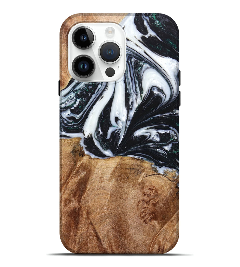 iPhone 15 Pro Max Wood+Resin Live Edge Phone Case - Dean (Black & White, 658812)