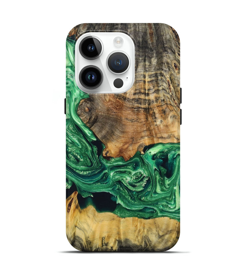 iPhone 15 Pro Wood+Resin Live Edge Phone Case - Mercedes (Green, 658900)