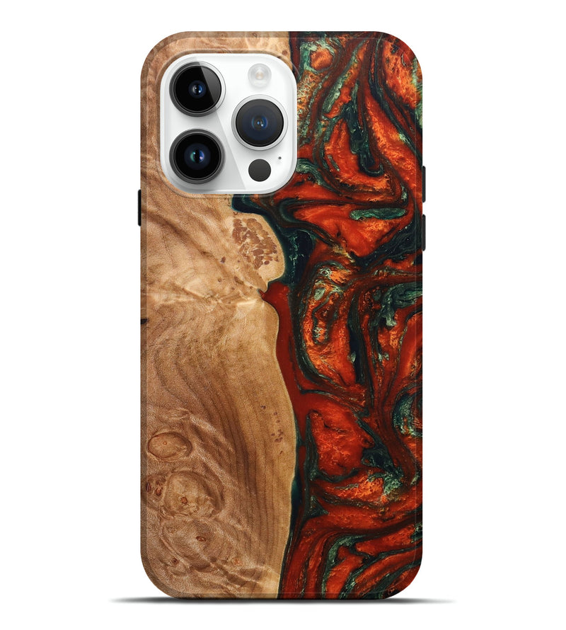 iPhone 15 Pro Max Wood+Resin Live Edge Phone Case - Gene (Red, 658901)