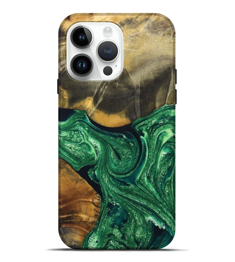 iPhone 15 Pro Max Wood+Resin Live Edge Phone Case - Elsie (Green, 658904)