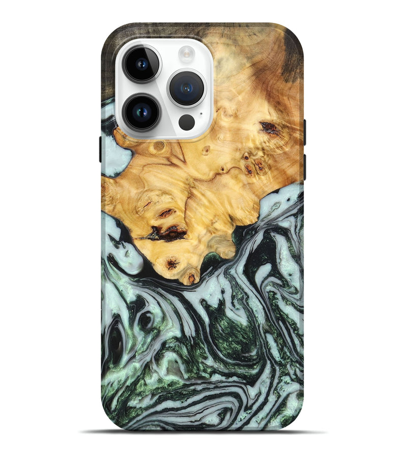 iPhone 15 Pro Max Wood+Resin Live Edge Phone Case - Ryker (Green, 658909)