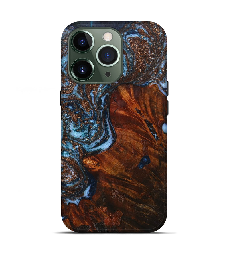 iPhone 13 Pro Wood+Resin Live Edge Phone Case - Mattie (Teal & Gold, 658910)