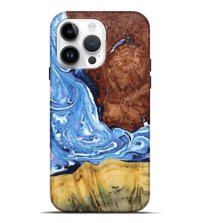 iPhone 15 Pro Max Wood+Resin Live Edge Phone Case - Bryan (Blue, 658919)