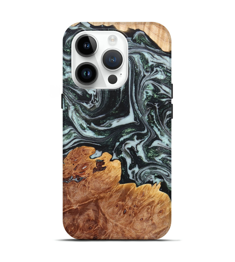 iPhone 15 Pro Wood+Resin Live Edge Phone Case - Allie (Green, 658920)