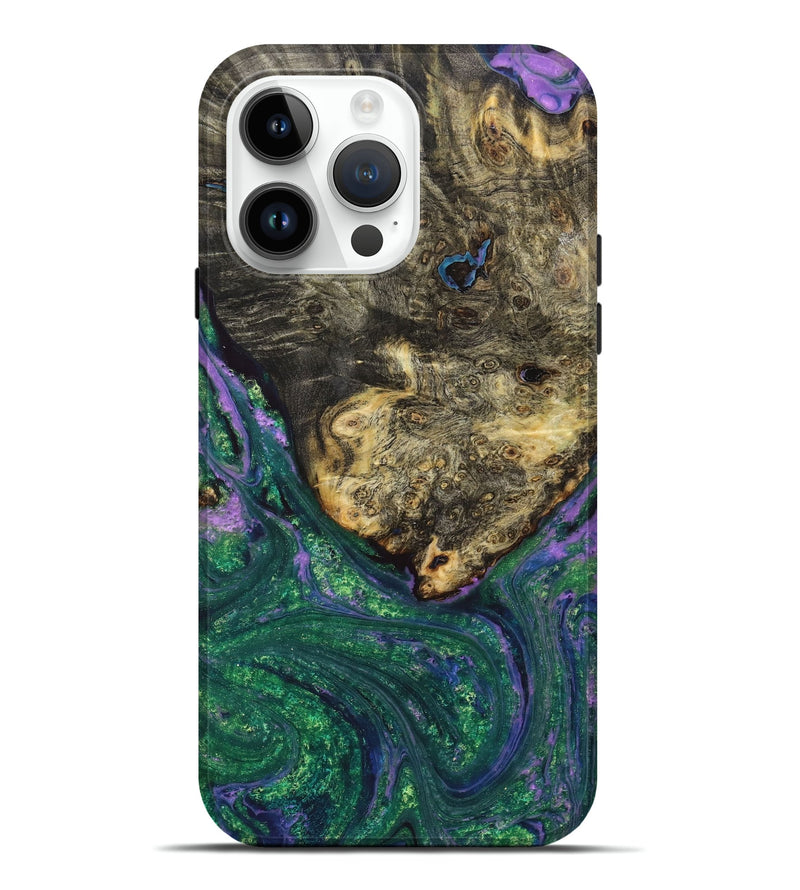 iPhone 15 Pro Max Wood+Resin Live Edge Phone Case - Cedric (Green, 658922)