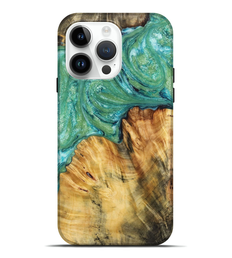 iPhone 15 Pro Max Wood+Resin Live Edge Phone Case - Tori (Green, 658923)
