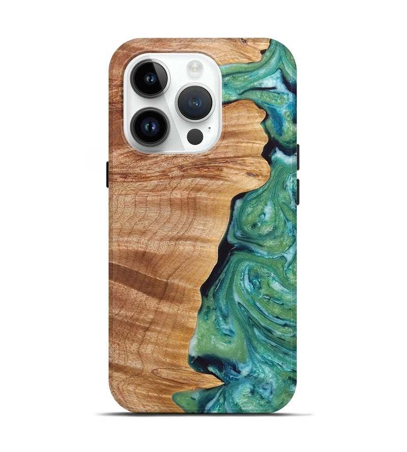 iPhone 15 Pro Wood+Resin Live Edge Phone Case - Keri (Green, 658925)