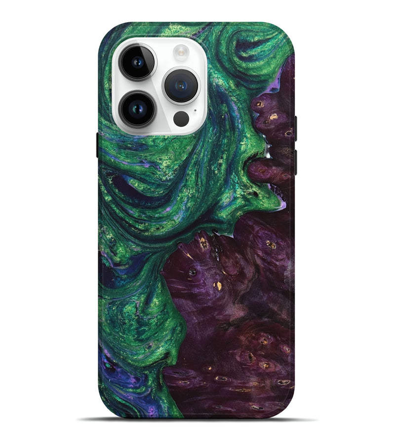 iPhone 15 Pro Max Wood+Resin Live Edge Phone Case - Felix (Green, 658926)