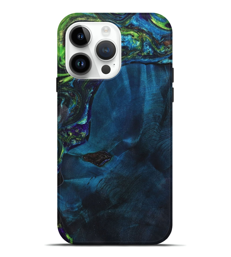 iPhone 15 Pro Max Wood+Resin Live Edge Phone Case - Noah (Blue, 658927)